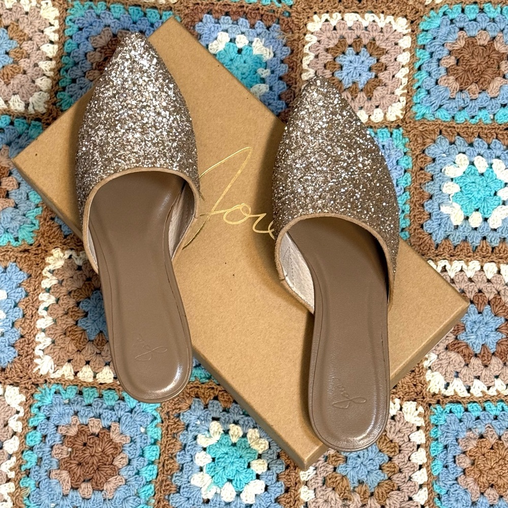 Joie Adiel Glitter Mules Size 37 Gravel- Silver/Neutral Tan